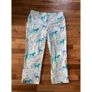 Vtg White Label Lilly Pulitzer Monkey Horse Race Equestrian Capri Pants Size 10